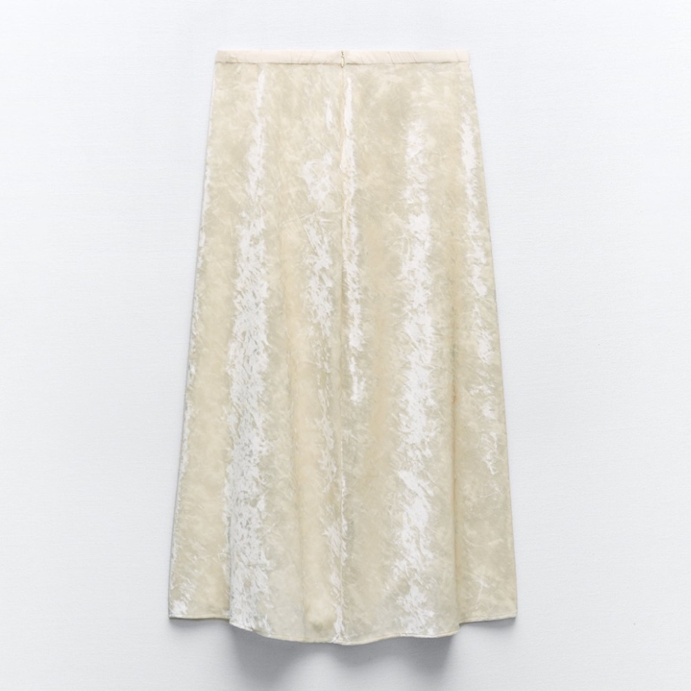 Zara Cream Velvet Midi Skirt